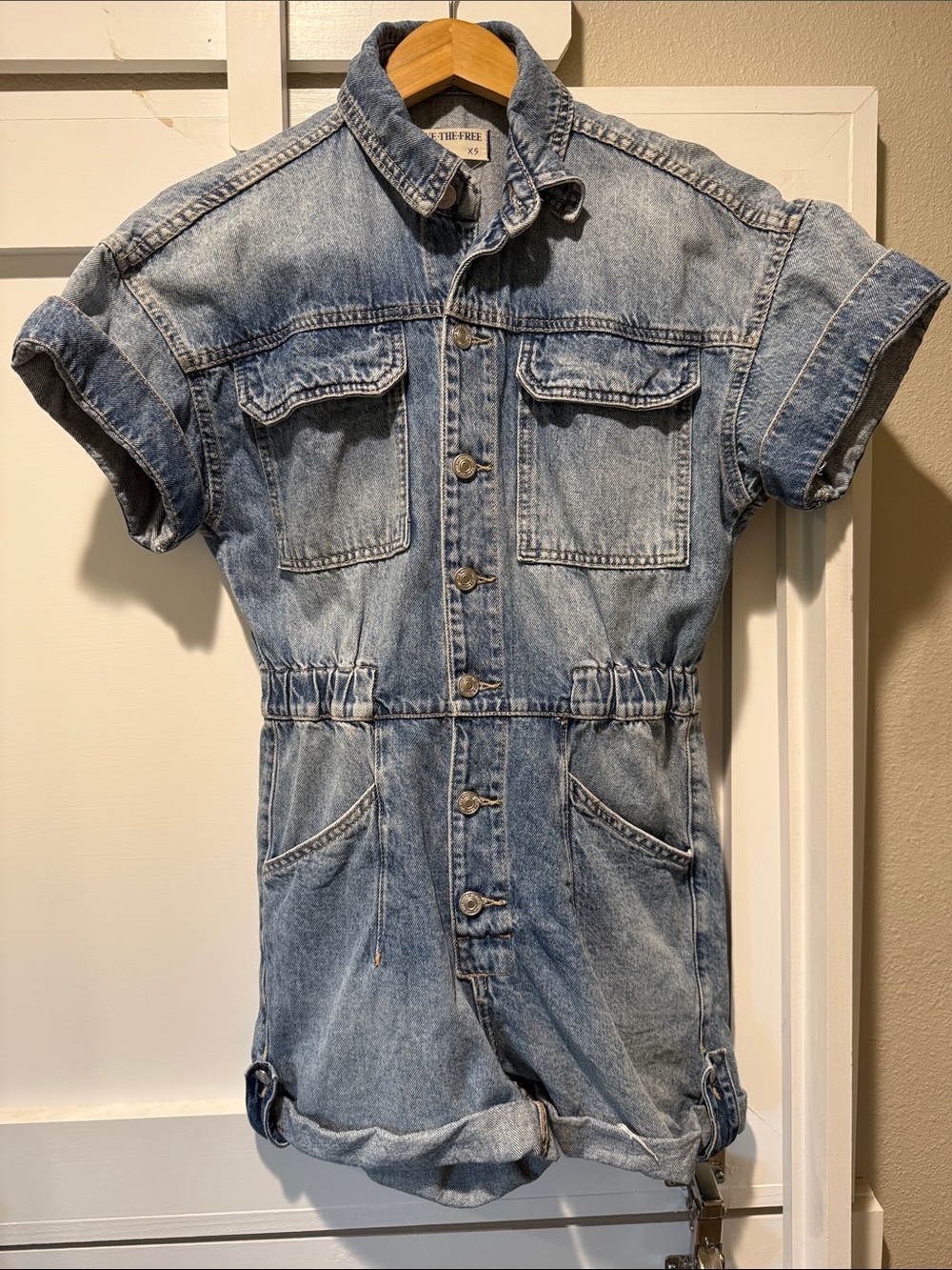 We The Free Free People Denim Romper XS Utility Button Front